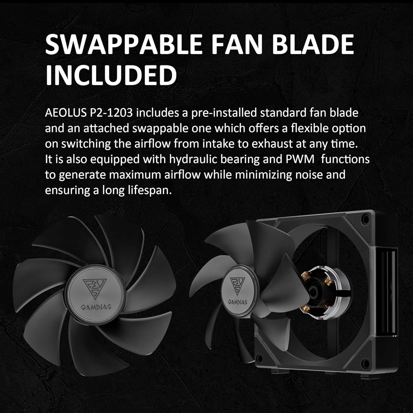 GAMDIAS AEOLUS P2-1203 120mm ARGB PWM Fan (3 Pack, no Hub), Include Reverse Fan Blade x3 & Controller, ARGB Sync, Easy Installation & Cabless Daisy-Chain Design, Silent Operation, Up to 2400RPM, Black