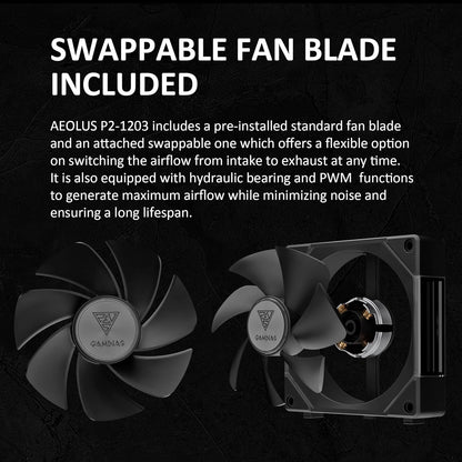 GAMDIAS AEOLUS P2-1203 120mm ARGB PWM Fan (3 Pack, no Hub), Include Reverse Fan Blade x3 & Controller, ARGB Sync, Easy Installation & Cabless Daisy-Chain Design, Silent Operation, Up to 2400RPM, Black