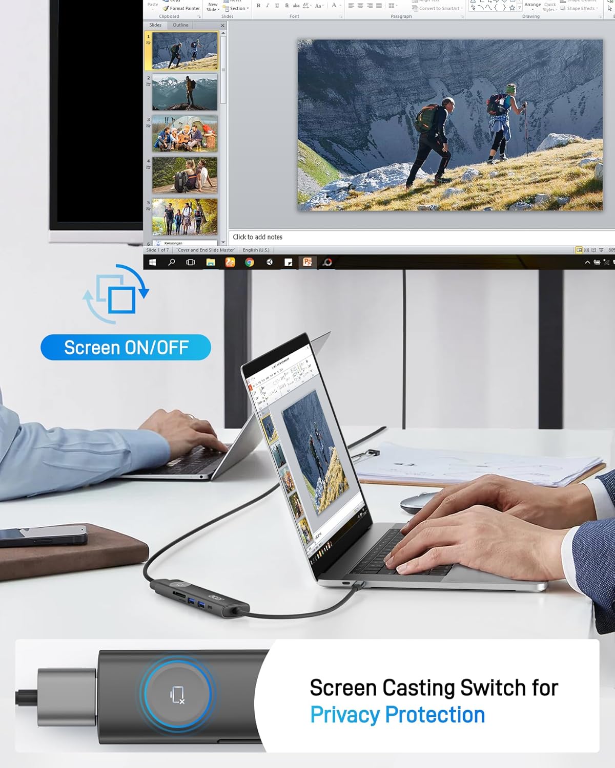 Acer USB C HUB Multiport Adapter, 7 in 1 USB-C to HDMI Adapter with 4K@60Hz, 100W PD, 5Gbps 2*USB-A 3.1, 1*Type-C 3.1, SD Card Reader Type C Dongle for iPhone 16/15, MacBook Pro/air, iPad, Acer(Black)