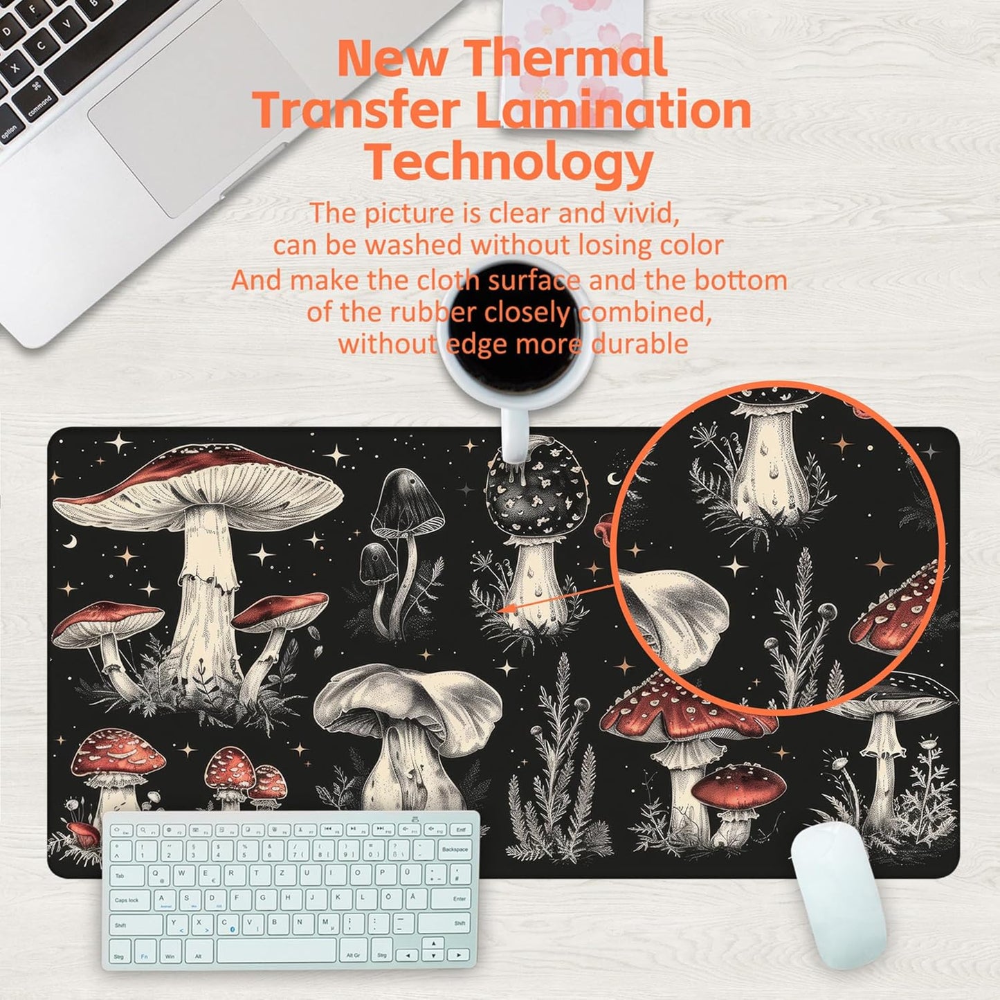 Psychedelic Mushrooms Desk Mat, Large Gaming Mouse Pad, 31.5"x15.7", Extended Big Computer Keyboard Mouse Pad with Non-Slip Base and Stitched Edge