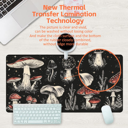 Psychedelic Mushrooms Desk Mat, Large Gaming Mouse Pad, 31.5"x15.7", Extended Big Computer Keyboard Mouse Pad with Non-Slip Base and Stitched Edge