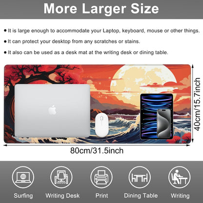 Mouse Pad, Large Huge Moon Over The Sea Desk Mat, Extended Non-Slip Gaming Keyboard Mousepad Desk Pad, Thick Stitched Edges Waterproof Mouse Mat 31.5"x15.7" (Beautiful Natural Landscape)