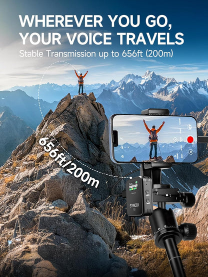 SYNCO Wireless Lavalier Microphone, G2(A2) 2.4G Dual Transmitter 48KHz 24Bit Lapel Mic 656FT 8H for Online Class Vlog Stream YouTube for Camera Smartphone Tablet