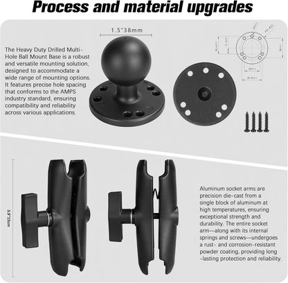 Aluminum Heavy Duty Tablet Mount for Truck, Drill Base Tablet Holder for Car, Compatible with 7.5''-10.2'' Tablets/iPad, iPad Car Mount for Truck, Boat, Dashboard