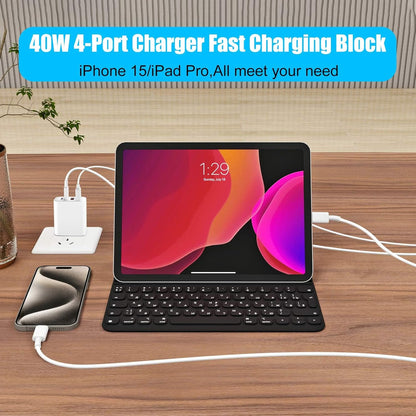 USB Type C Charger for iPhone 16 Pro,40W Multiport Type C Charger Fast Charging,2Pack 4 Port USB C Wall Charger 10FT USBC Chargers Cord for iPhone 16/16 Pro/16 ProMax/16e/15/15 ProMax/15 Plus,iPad Pro