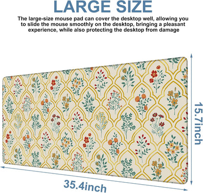 Large Mouse Pad Decorative Floral Gaming Desk Pad Computer Keyboard Non-Slip Waterproof Mouse Mat with Rubber Base and Stitched Edges Entertainment Office Writing Desk Mat 35.4 x 15.7 Inches