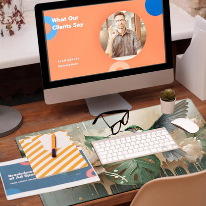 Desk Pad, Elegant Hummingbird Desk Mat, Oil Painting Flowers and Leaves Large Gaming Mouse Pad, 31.5"x15.7" Extended Big Computer Mouse Pad with Non-Slip Base and Stitched Edge