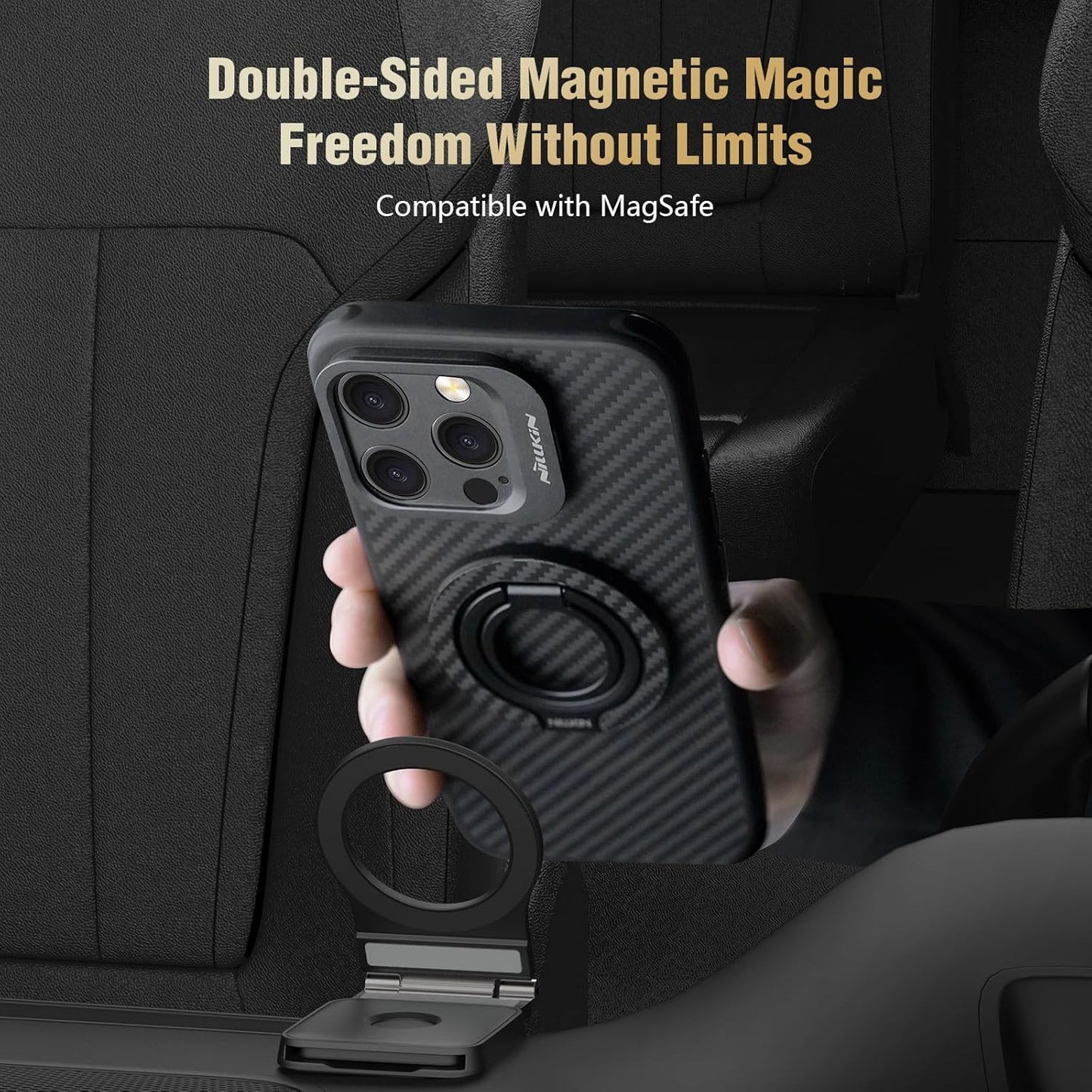 Nillkin FiberSnap for Magnetic Phone Ring Holder for MagSafe, Magnet Cell Phone Grip Stand Finger Ring Kickstand Two-Sided Magnetic Compatible with iPhone 16 Pro Max 15 14 13 12 MagSafe Accessories