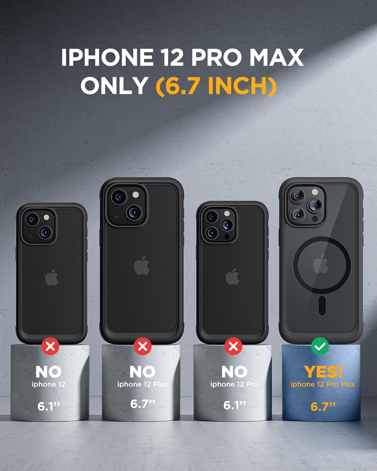 Miracase Magnetic for iPhone 12 Pro Max Case [Compatible with MagSafe] Full-Body Phone case with Built-in Glass Screen Protector& Camera Protector, Military Drop Proof 12 Pro Max Cover, Black