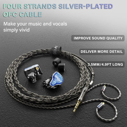 BASN Bmaster5 in Ear Monitors, 5 Drivers Drummer Headphones with Powerful Bass, Noise Isolation IEM Earbuds with Detachable MMCX Sliver-Plated OFC Cable for Musicians (Sapphire Blue, MMCX)
