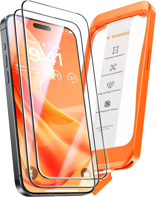 TORRAS Screen Protector for iPhone 2023 Diamond Shield Shatterproof Full Coverage, 6.7 inch, 2 Pack
