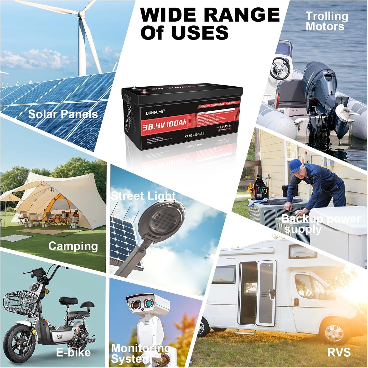 38.4V(36V) 100Ah LiFePO4 Lithium Battery Built-in 200A BMS & 15000 Cycles,3840W Motor Support,High Energy Density,Maintenance-Free for Golf Carts Utility Vehicles RV Backup Power