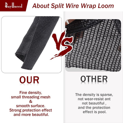 Black Braided Cable Management Sleeves Wire Loom Tubing Cord Protector Self-Wrapping (1"-15Feet)