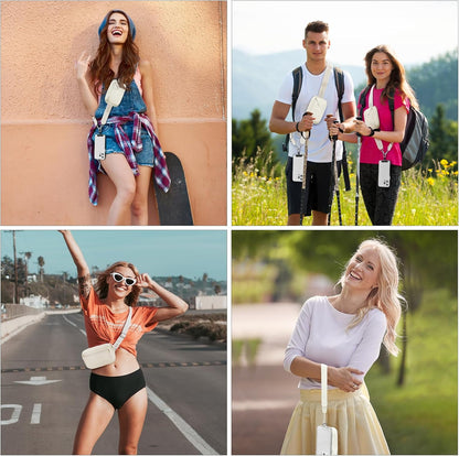 Clip and Go Strap for Phone with Wallet Crossbody, Adjustable Phone Lanyard with Detachable RFID Wristlet Wallet, Pattern Strap, Cream (M)