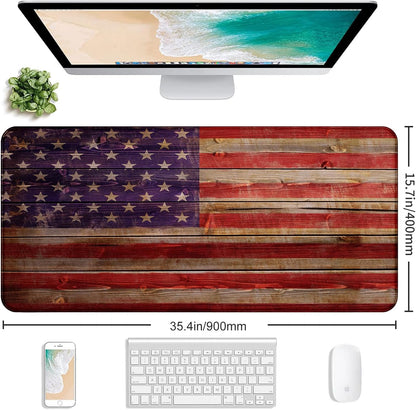 Patriot Wood Grain American Flag Extended Large Gaming Computer Mouse Pad, Suitable for Home Office and Study Keyboard Mouse Pad 35.4 x 15.7 x 0.12 Inches