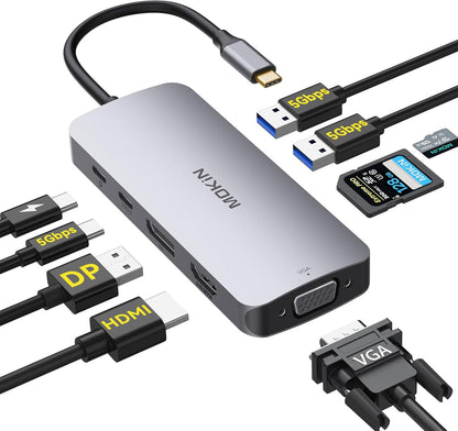 MOKiN USB C Multiport Adapter for MacBook Air/Pro, Mac Dongle, 9 in 1 USB C to DP Adapter, USB A&C3.0 5Gbps, SD/TF Card Reader, 100W PD, USB C Hub for Dell, Lenovo, HP, etc.