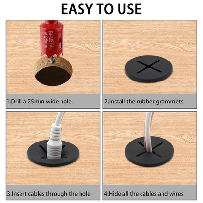 1 Inch（25mm) Desk Grommet, 13 Pieces Wire Grommet, Desk Hole Cover for Cables with Hole Saw,Plastic Cable Cord Wire Hole Cover for Desk, Table,Cabinet,Countertop and Other Furniture(Black)