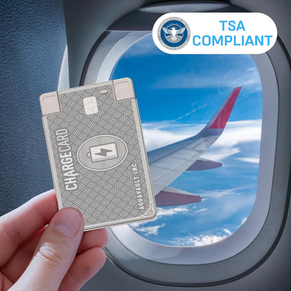 AquaVault ChargeCard – Ultra Slim Emergency Power Bank (2300mAh) – Fits in Wallet – USB-C & Micro-USB – Durable Steel Body – Flight-Safe Pocket Charger for iPhone 16/15/14/13/12, Android - (Platinum)