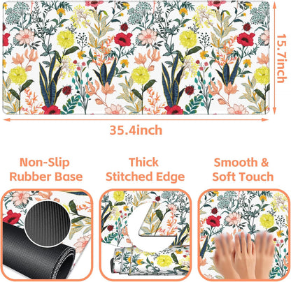 Mouse Pad Large Summer Flower Non-Slip Gaming Desk Mat with Stitched Edge Laptop Keyboard Desk Pad for Work Home Gaming (35.4 x 15.7 Inches)