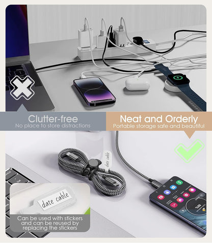 32Pcs Nearockle Cable Labels and Silicone Cable Ties Cable Management Set, Reusable 16 Cable Ties+16 Cord Labels for Electronics, Travel Home Office Desk Wire Organization (Black)