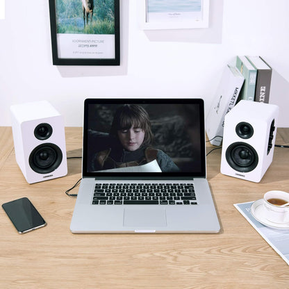 SW208 3" Active Bluetooth 5.0 Bookshelf Speakers – 60W Carbon Fiber Speaker Unit - Built-in 24bit DAC Dynamic 3D Surround Sound 2.0 Computer PC Monitor Gaming (Pair, White)