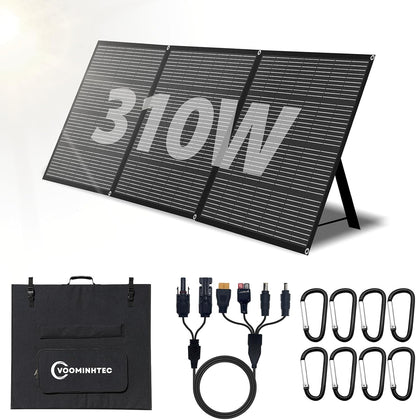 310W 18V Portable Foldable Solar Panel Monocrystalline ETFE 24% High Efficiency Foldable Kickstand Ultra-Light Waterproof IP65 Solar Charger for Power Station Off Grid Outdoor