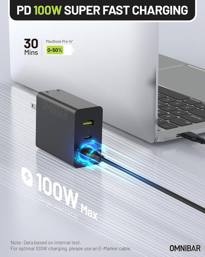 100W USB C Charger,100W Laptop Fast Charger 3-Port GaN Foldable Fast Wall Charger Block,PD3.0 PPS Power Adapter for MacBook Pro/Air,iPad Pro,iPhone 16 Pro,Galaxy S24 Ultra,Steam Deck,Google Pixelbook