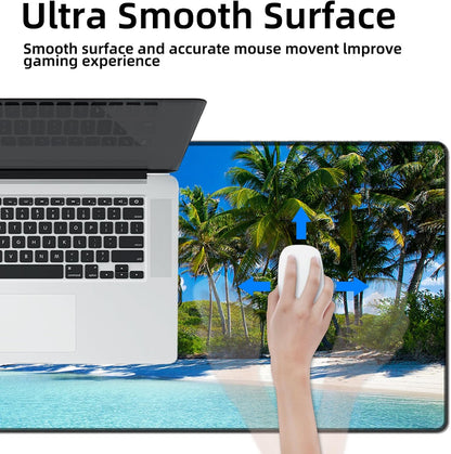 Galdas Gaming Mouse Pad XXL XL Large Long Extended Big Mousepad Non-Slip Rubber Keyboard Mouse Pad with Stitched Edges for Laptop Home Office (31.5x11.8x0.08 Inch) … (Beach 2025)