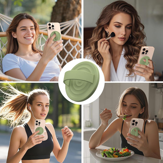Magnetic Phone Ring Grip Holder, Silicone Finger Loop Grip, Compatible with MasSafe, Back of Phone for iPhone Pro Max/Plus/16/15/15/14/13/12 Series, Tea Green