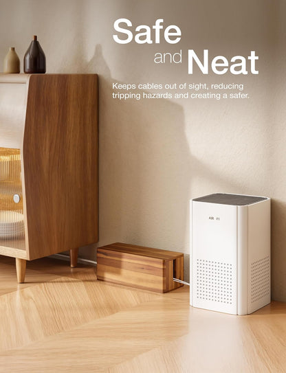 Acacia Wood Cable Management Box Round Edge - 16" L Wooden Cable Organizer Box for Electrical Hiding Cord Management - Power Strip Hider Cable Storage Box for Office, Router Wires, Under Desk