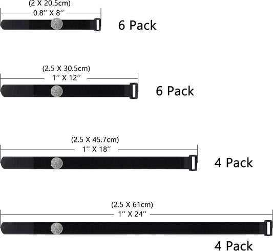 20 Pack (8 12 18 24 Inches) Hook and Loop Reusable Fastening Cable Tie Down Straps by Wisdompro - Reusable, Durable Functional Ties to Keep Your Home, Office, Workspace from Tangled Messes of Cords