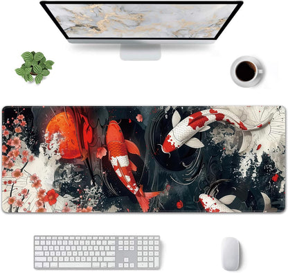 Koi Fish Large Mouse Pad,Gaming Keyboard Desk Pad,Extended Mouse Mat Non-Slip Rubber Base with Stitched Edges for Office Game Home XL 31.5"x11.8"