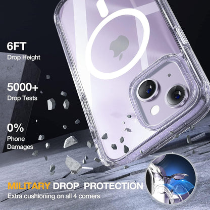 Miracase Magnetic for iPhone 14 Case 6.1", [Built-in Tempered Glass Screen Protector + Lens Protector] [Compatible with MagSafe] Full-Body Protective Bumper 14 Phone Cover, Clear Glitter