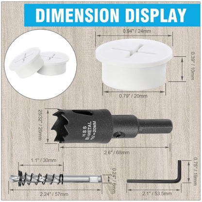 3/4" White Desk Grommet, JTemgle Flexible Cable Grommet with Bi-Metal Hole Saw Cross Rubber Cable Hole Cover Wire Organizer Caps Desktop Cord Management for Home Office TV Stands Tabletops, 13 Pieces