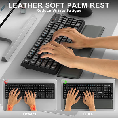 Wireless Keyboard and Mouse Combo with Wrist Rest, 2.4G Full-Sized Keyboard and Mouse Cordless, 3 DPI Adjustable Silent Mouse, Dual-System Keyboard for Computer/Laptop/Windows/Mac(Black)