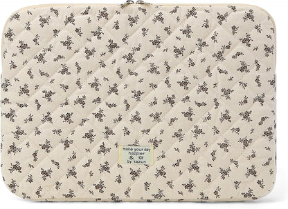 Puffy Laptop Sleeve 13-15.6 Inch Cute Quilted Laptop Protective Case Padded Floral Computer Sleeve for MacBook (A-Black, 15 Inch)