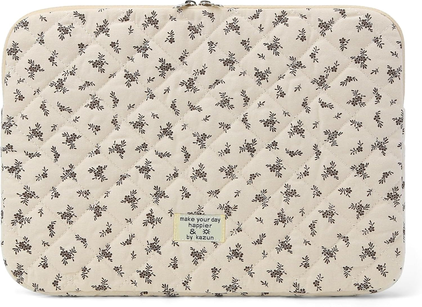 Puffy Laptop Sleeve 13-15.6 Inch Cute Quilted Laptop Protective Case Padded Floral Computer Sleeve for MacBook (A-Black, 13 Inch)