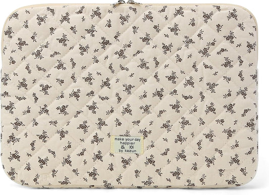 Puffy Laptop Sleeve 13-15.6 Inch Cute Quilted Laptop Protective Case Padded Floral Computer Sleeve for MacBook (A-Black, 13 Inch)