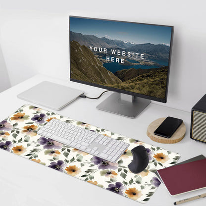 Watercolor Floral Large Mouse Pad,Gaming Keyboard Desk Pad,Extended Mouse Mat Non-Slip Rubber Base with Stitched Edges for Office Game Home XXL 35.4"x15.7"