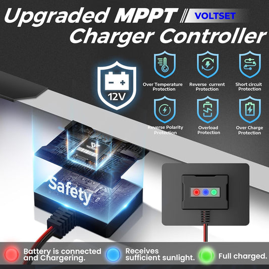 Solar Battery Trickle Charger: 10 Watt 12V Solar Panel Maintainer for Car Boat - Waterproof Monocrystalline Solar Charger with Controller for RV Marine Trailer Truck Motorcycle