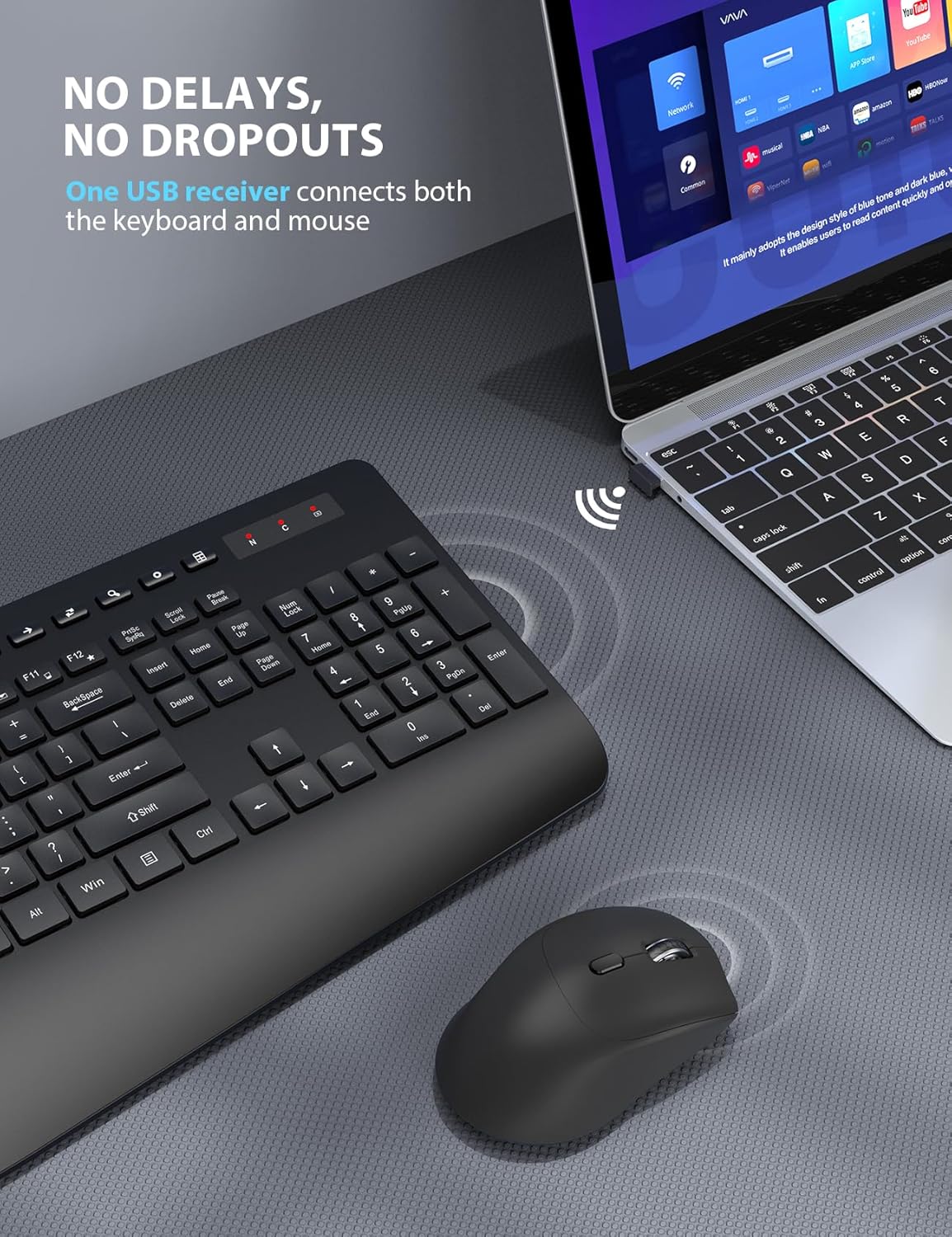 Wireless Keyboard and Mouse Combo 2 Pack - Full-Sized Ergonomic Keyboard with Wrist Rest, Phone Holder, Sleep Mode, Silent 2.4GHz Cordless Keyboard Mouse Combo for Computer, Laptop, PC, Mac, Windows