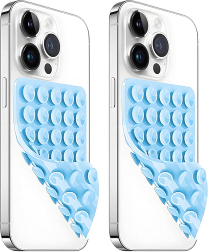 2 Pack Silicone Suction Cup Phone Case Mount Double Sided, Hands-Free Strong Grip Silicon Phone Holder, Non Slip Phone Accessories for Selfies and Videos (Baby Blue)