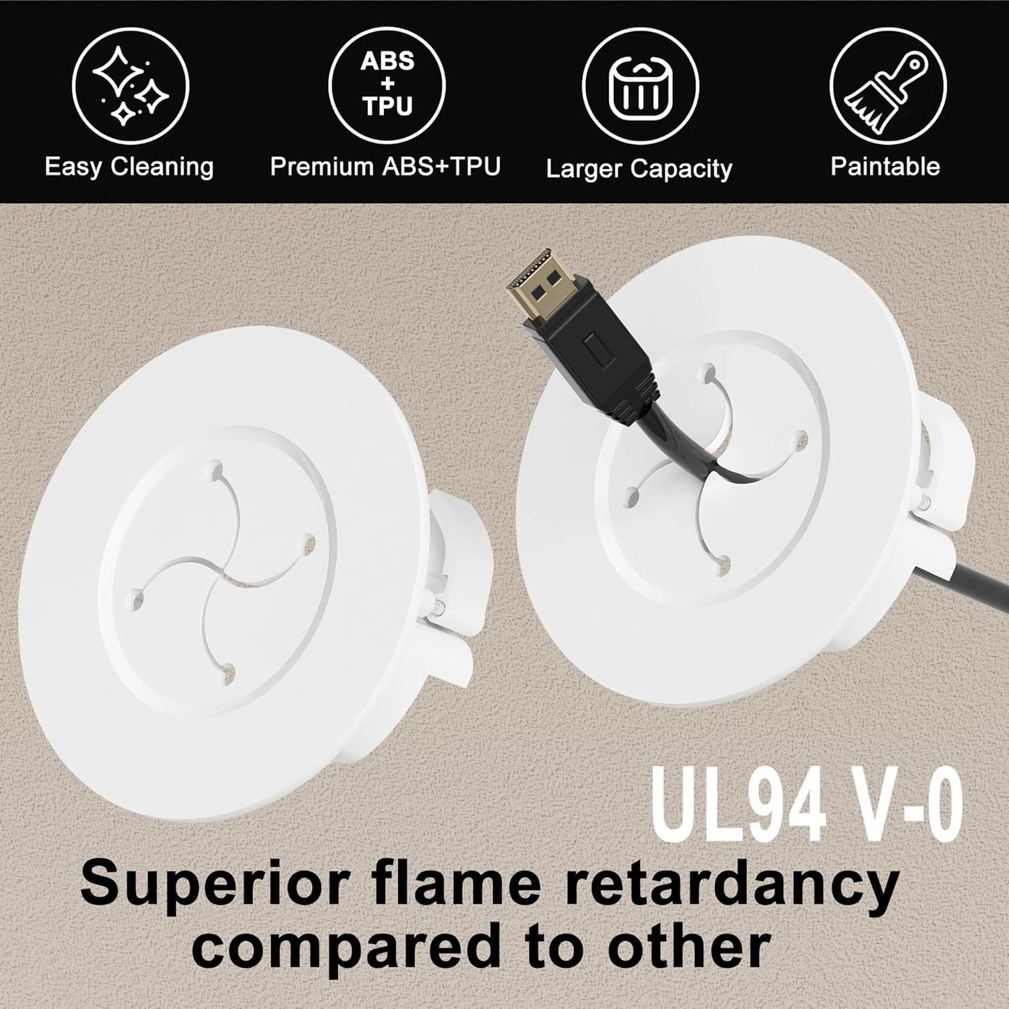 in Wall Cable Management Kit, White Wire Hider to Hide Cords Wall Mounted TV, 3inch Easy Install Cord Covers Kit, Cord Hiding for Wall - 4Pack Suitable for HDMI, TVs, Desks, Audio