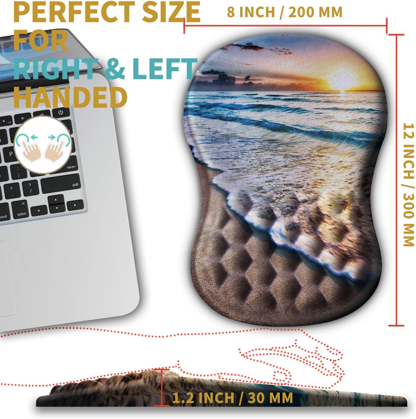 Hokafenle Ergonomic Mouse Pad Wrist Support with Massage Design, Wrist Rest Pain Relief Mousepad with Memory Foam&Non-Slip PU Base, Mouse Pads for Wireless Mouse & Desk (12x8 inch,Sunrise Beach)