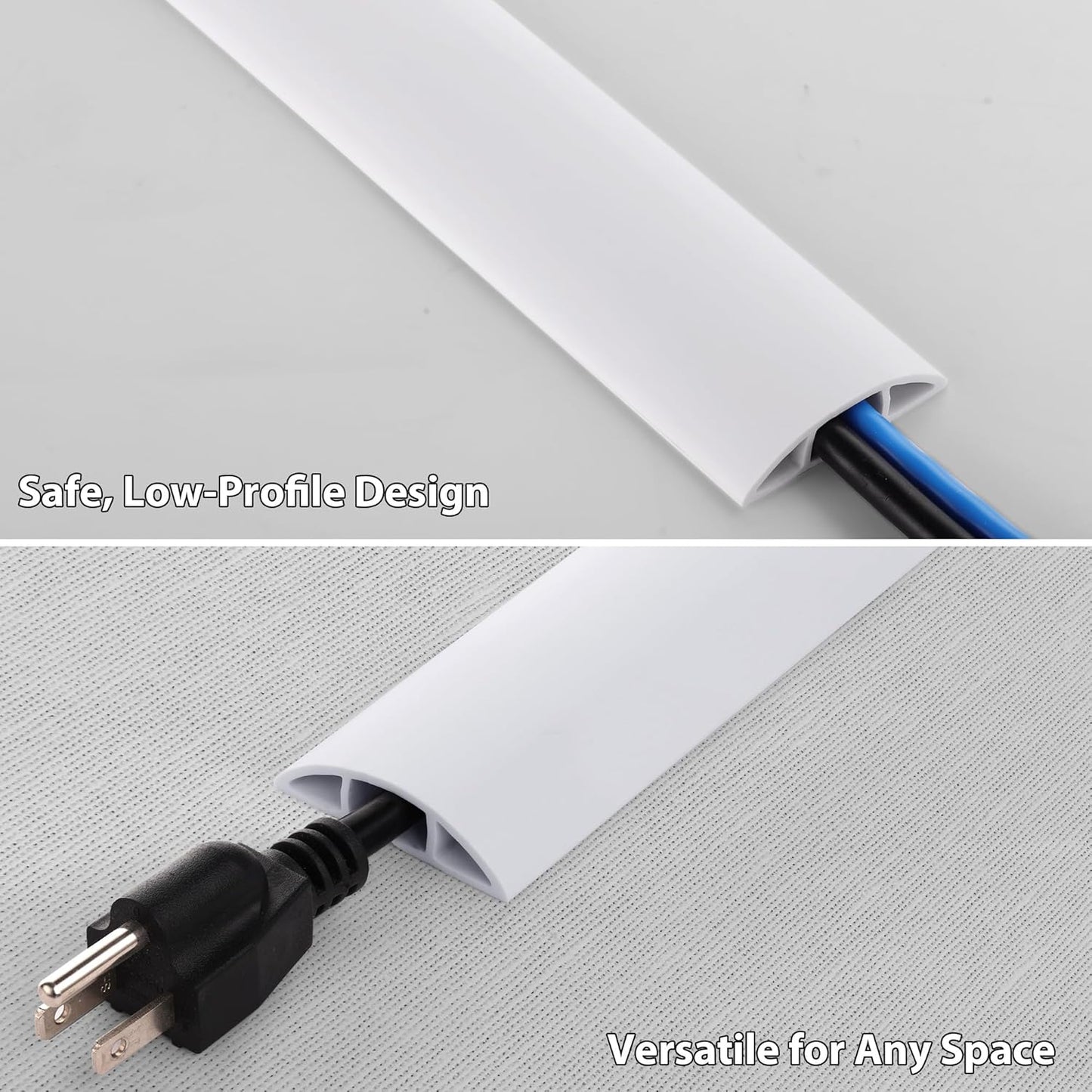 ZhiYo 3.6ft Cord Covers for Wires on Floor, Cord Hider Floor Hide Extension Cords, Soft PVC Cable Cover Cable Protector, Wire Cavity W0.62in H0.31in, White