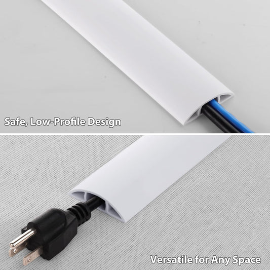 ZhiYo 10ft Cord Covers for Wires on Floor, Cord Hider Floor Hide Extension Cords, Soft PVC Cable Cover Cable Protector, Wire Cavity W0.62in H0.31in, White