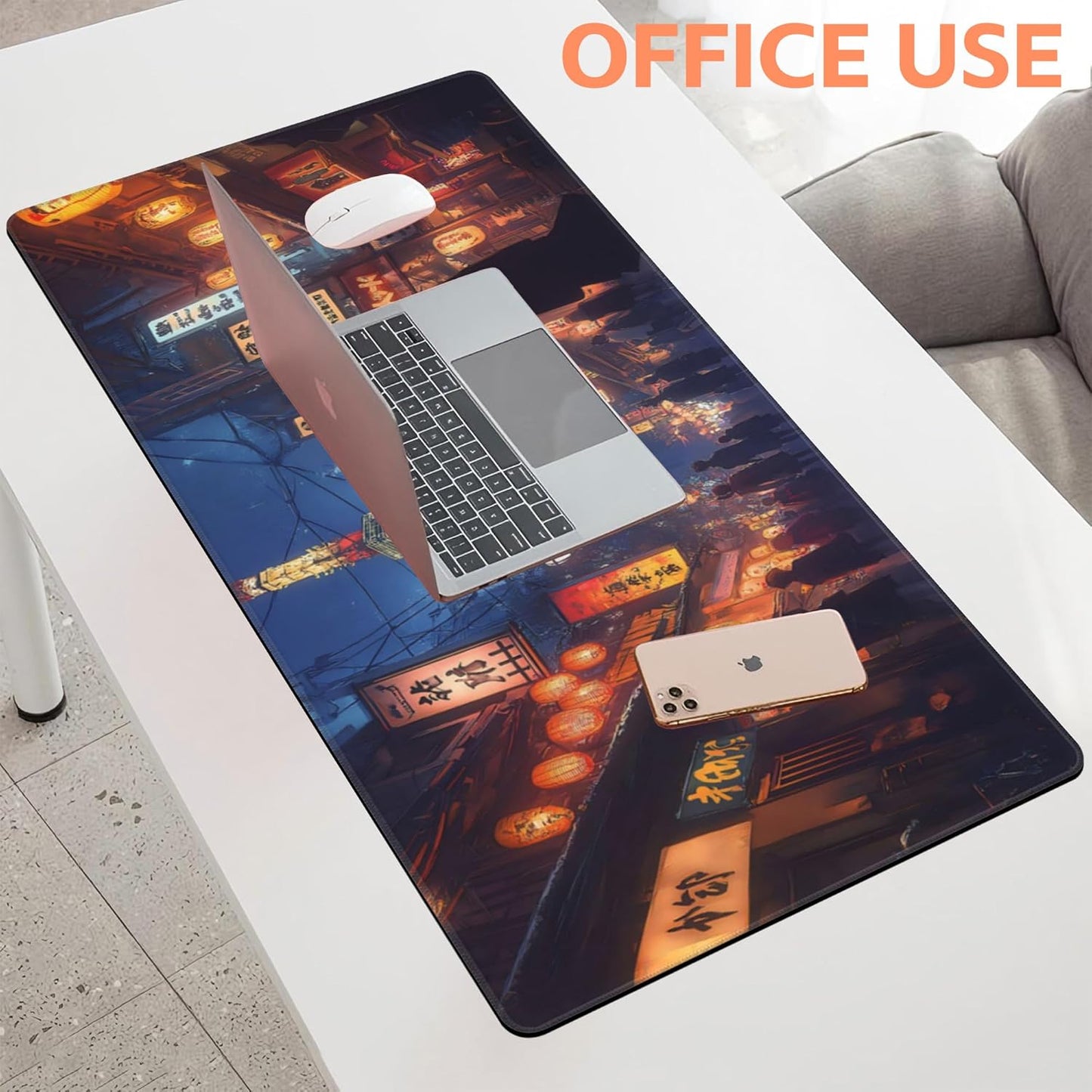Mouse Pad Large Bustling Street in Tokyo Non-Slip Gaming Desk Mat with Stitched Edge Laptop Keyboard Desk Pad for Work Home Gaming (35.4 x 15.7 Inches)