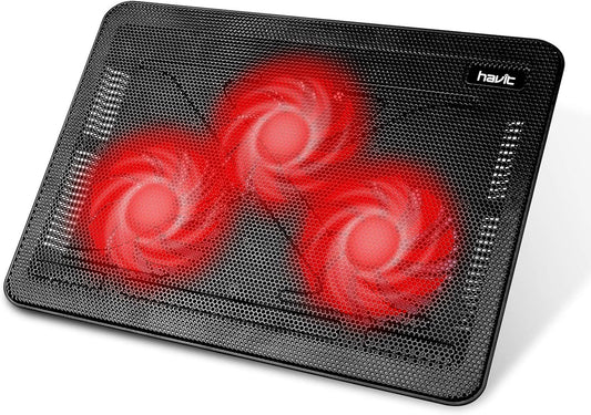 Havit HV-F2056 15.6-17 Inch Laptop Cooler Cooling Pad - Slim Portable USB Powered (3 Fans) (Black+Red)