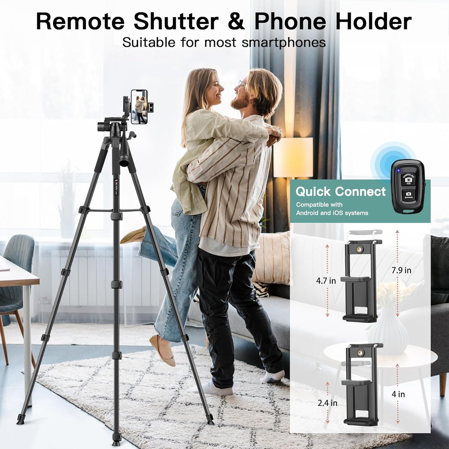 Victiv 68" Phone Tripod Stand, Tablet Tripod for iPhone iPad with Remote and Holder, Phone Stand for Video Recording Travel Photo Vlog Photography, Compatible with Smartphone Digital Camera