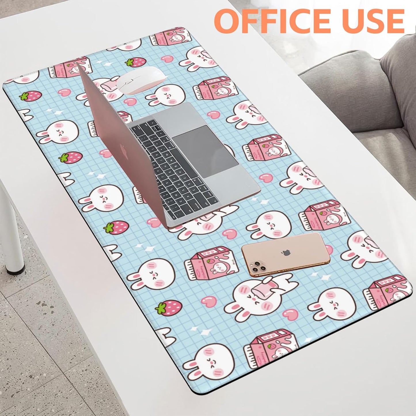 Mouse Pad Large Milk Box with Rabbit Non-Slip Gaming Desk Mat with Stitched Edge Laptop Keyboard Desk Pad for Work Home Gaming (35.4 x 15.7 Inches)